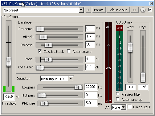 ReaComp settings - 2nd Compressor to control peaks