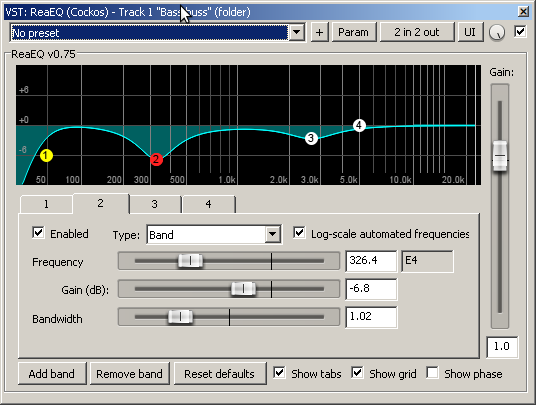 ReaEQ settings - Bass track