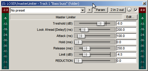 masterLimiter settings - finalizing the process